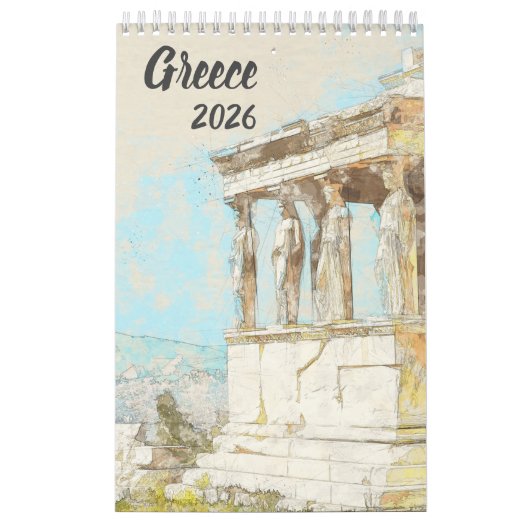 Griekse Schetsen 2026 Muur Kalender – Handgetekend (Hoes)