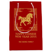 Griekse Sierlijst Gouden Paard Patroon Rood Medium Cadeauzakje (Voorkant)