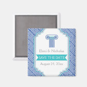 Griekse sleutel & aqua blauwe kolom bruiloft Save  Magneet (Voorkant / Achterkant)