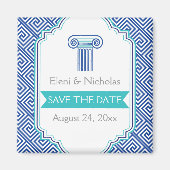 Griekse sleutel & aqua blauwe kolom bruiloft Save  Magneet (Voorkant)