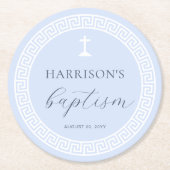 Griekse Sleutel Blauw Doopsel Ronde Kartonnen Onderzetter (Voorkant)