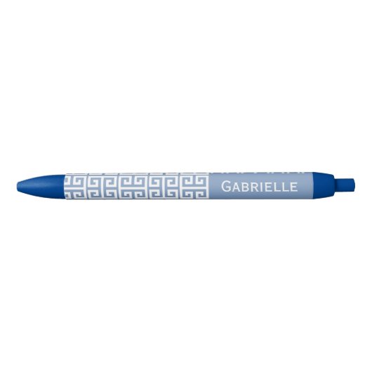 Griekse Sleutel Blauwe Aangepaste Naam Inkt Pen (Voorkant)