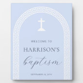 Griekse Sleutel Boog Blauw Dopen Welkomstbord Fotoplaat (Voorkant)