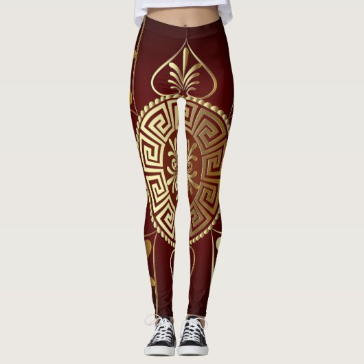 Griekse Sleutel Bordeaux Leggings (Voorkant)