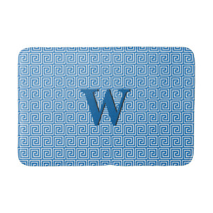 Griekse sleutel, cerulean blauw en wit badmat