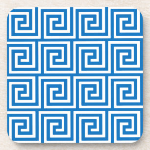 Griekse sleutel, cerulean blauw en wit drankjes onderzetter