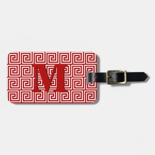 Griekse sleutel, diep rood en wit bagagelabel (Voorkant horizontaal)