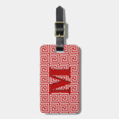 Griekse sleutel, diep rood en wit bagagelabel (Voorkant verticaal)