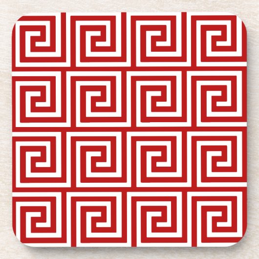 Griekse sleutel, diep rood en wit drankjes onderzetter (Voorkant)