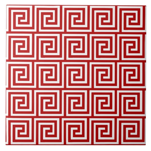 Griekse sleutel, diep rood en wit tegeltje (Voorkant)