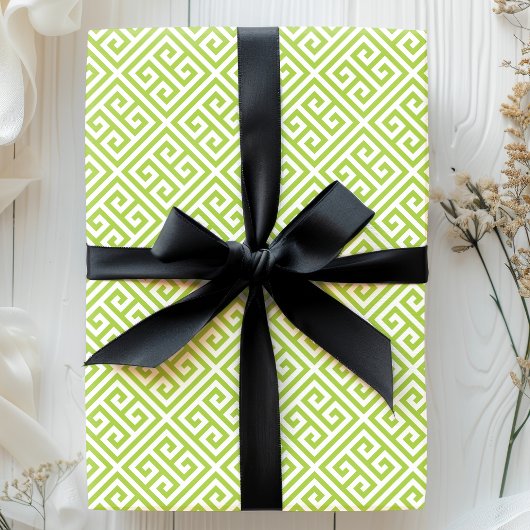 Griekse Sleutel Doolhof Groen Cadeaupapier