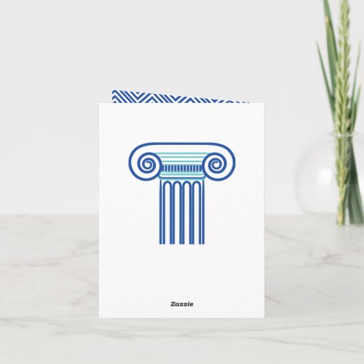 Griekse sleutel en aqua blauwe kolom bruiloft Dank Bedankkaart (Achterkant)