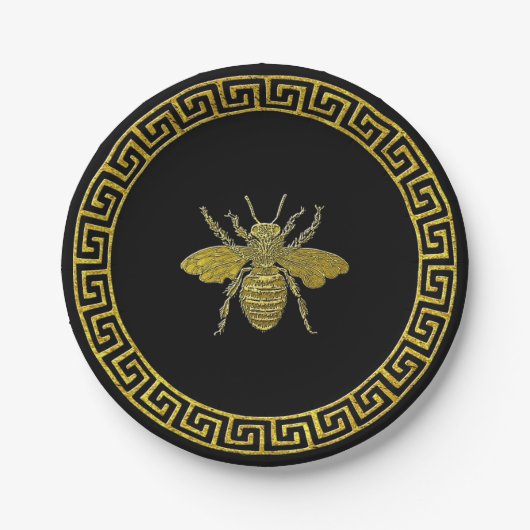  Griekse sleutel en bijen in gouden blik Papieren Bordje (Voorkant)