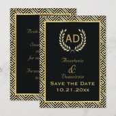 Griekse sleutel en laurierkrans bruiloft Save the  Date (Voorkant / Achterkant)