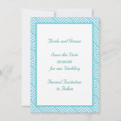 Griekse sleutel en lauwerkrans blauwgroen verzoek save the date (Achterkant)