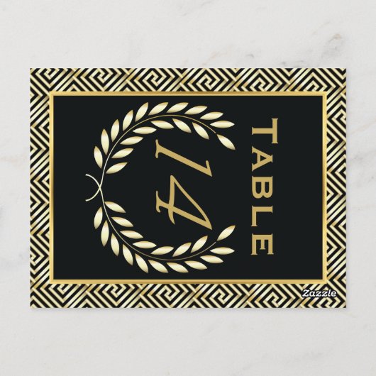 Griekse sleutel en lauwerkrans trouwtafel nummer briefkaart (Achterkant)