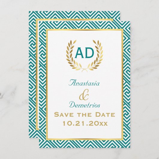 Griekse sleutel en lauwerkrans verzoek 1 save the date (Voorkant / Achterkant)