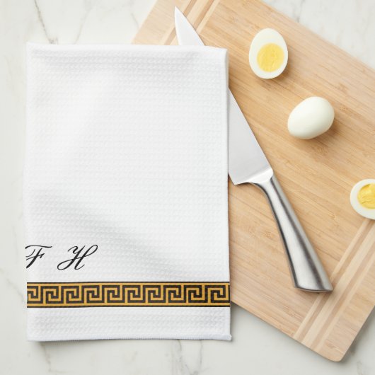 Griekse sleutel en monogram theedoek (Quarter Fold)