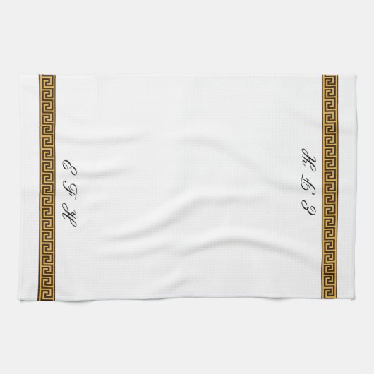 Griekse sleutel en monogram theedoek (Horizontaal)