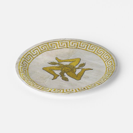 Griekse sleutel en Siciliaanse Trinacria Fresco Papieren Bordje (Gekanteld)