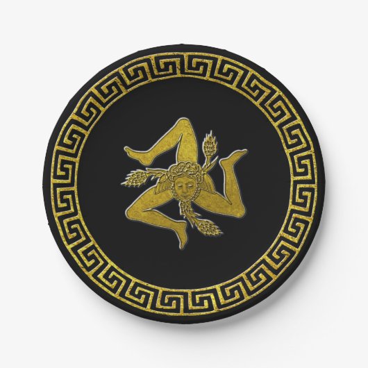 Griekse sleutel en Siciliaanse Trinacria Papieren Bordje (Voorkant)