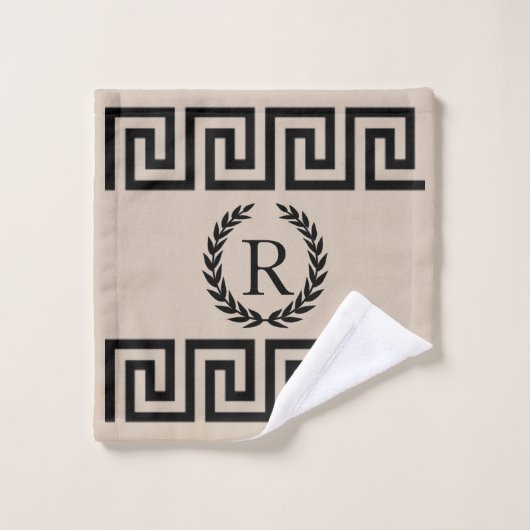 Griekse Sleutel, Laurel Wreath Beige GEPERSONALISE Bad Handdoek (Wasdoekje)