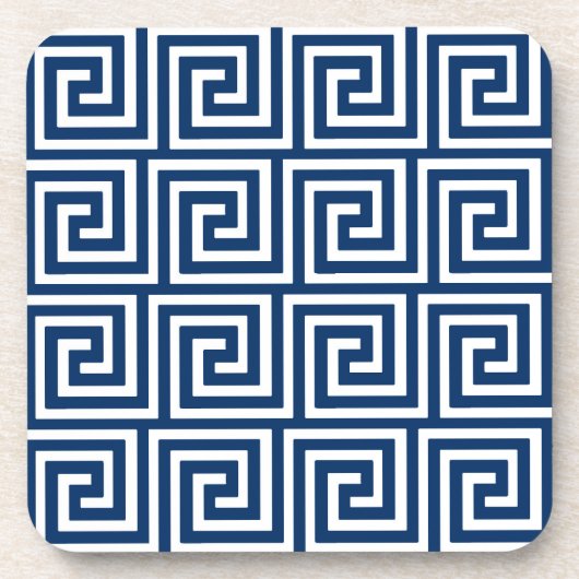 Griekse sleutel, marineblauw en wit onderzetter (Voorkant)