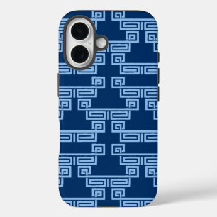 Griekse Sleutel Meander Laag in Blauwe Indigo iPhone 16 Hoesje