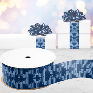 Griekse Sleutel Meander Laag in Blauwe Indigo Grosgrain Lint