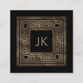 Griekse Sleutel Meander Monogram Goud op Zwart Vierkante Visitekaartje (Voorkant)