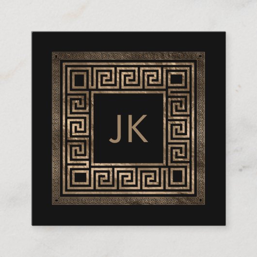 Griekse Sleutel Meander Monogram Goud op Zwart Vierkante Visitekaartje (Voorkant)
