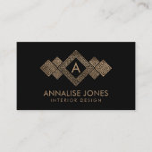Griekse Sleutel Meander Monogram Goud op Zwart Visitekaartje (Voorkant)