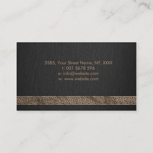 Griekse Sleutel Meander Monogram Goud op Zwart Visitekaartje (Achterkant)