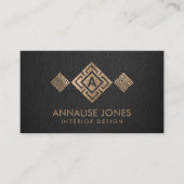 Griekse Sleutel Meander Monogram Goud op Zwart Visitekaartje (Voorkant)