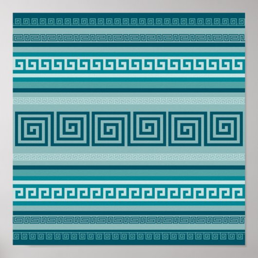 Griekse sleutel - Meander - Ocean palette Poster (Voorkant)