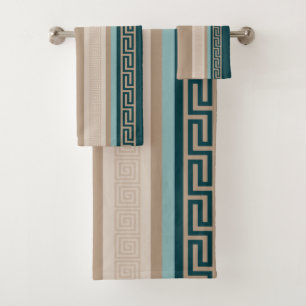 Griekse sleutel - Meander - Taupe en Green Bad Handdoek