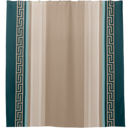 Griekse sleutel - Meander - Taupe en Green Douchegordijn (Voorkant)