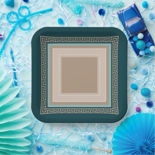 Griekse sleutel - Meander - Taupe en Green Papieren Bordje (Feest)