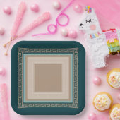 Griekse sleutel - Meander - Taupe en Green Papieren Bordje (Feest)