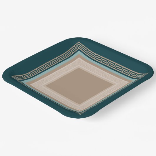 Griekse sleutel - Meander - Taupe en Green Papieren Bordje (Gebogen)