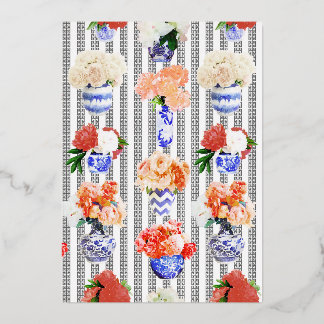 Griekse sleutel met pioenen folie uitnodiging