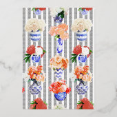 Griekse sleutel met pioenen folie uitnodiging (Voorkant)