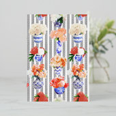 Griekse sleutel met pioenen folie uitnodiging (Staand Voorkant)