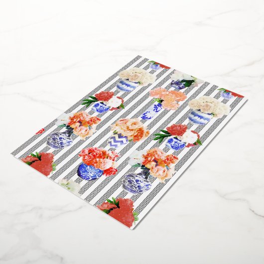 Griekse sleutel met pioenen folie uitnodiging (Gedraaid)