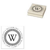 Griekse Sleutel Monogram Ronde Retouradres Rubberstempel (Gestempeld)