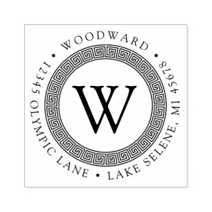 Griekse Sleutel Monogram Ronde Retouradres Rubberstempel