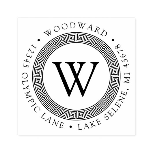 Griekse Sleutel Monogram Ronde Retouradres Rubberstempel (Afrduk)