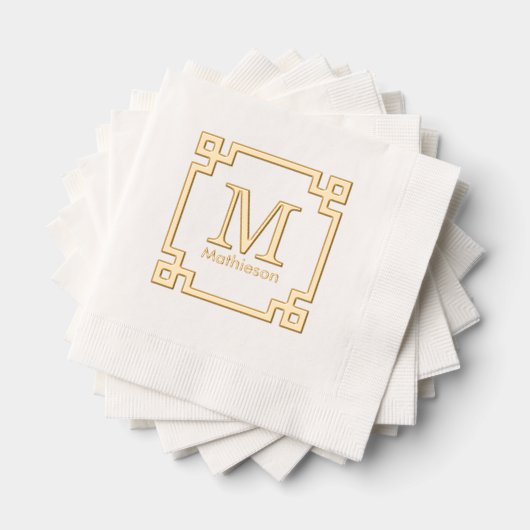 Griekse Sleutel Omlijst Initiaal Naam Monogram Folie Servetten (Insitu (Gestapeld))
