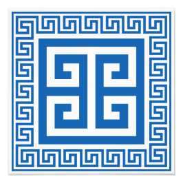 Griekse Sleutel Patroon Blauw En Wit Ontwerp Foto Afdruk