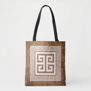 Griekse Sleutel Patroon Wit Ontwerp Tote Bag